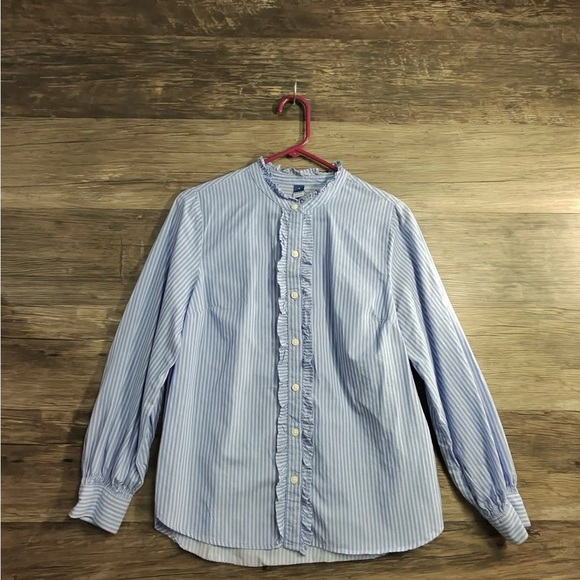 Old Navy Blue White Button Down Shirt with Voluminous Sleeves - Picture 1 of 8